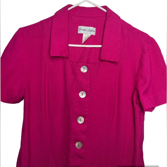 Jennifer Jeffries Women’s Vintage Fuchsia Button Up Short Sleeve Long Dress 10 - Picture 4 of 12